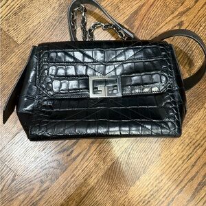 Givenchy Black Crocodile Embossed Shoulder Bag